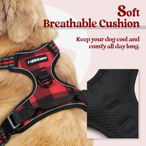 Dog Harness No Pull for Large Dogs with 2 Leash Clips (X-Large / Red Plaid)