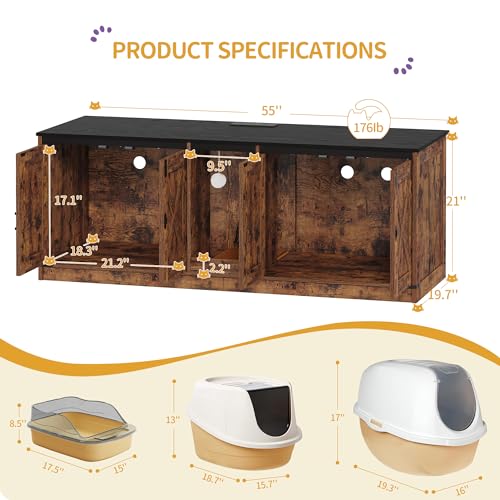 Cat Litter Box Enclosure for 2 Cats (Rustic Brown)