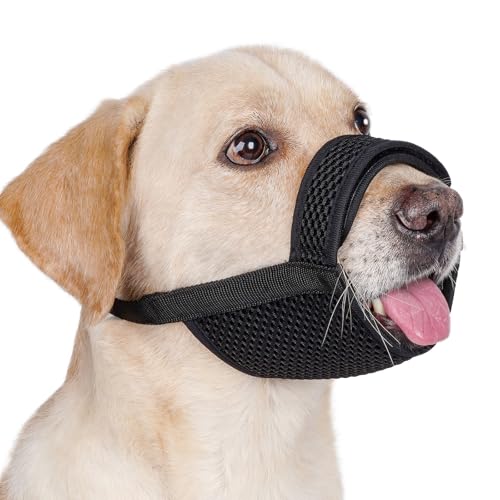 Dog Muzzle with Hook and Loop for Biting Chewing (Black / L-(Snout Cir 10.25"-12"))