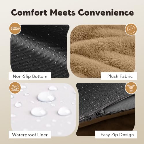 Orthopedic Waterproof Jumbo Dog Bed with Bolster for Extra Large Dogs (53.0"L x 42.0"W x 8.0"Th / Brown)