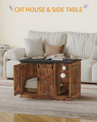 Cat Litter Box Enclosure (31.5"L x 19.7"W x 20.9"H / Rustic Brown and Black)