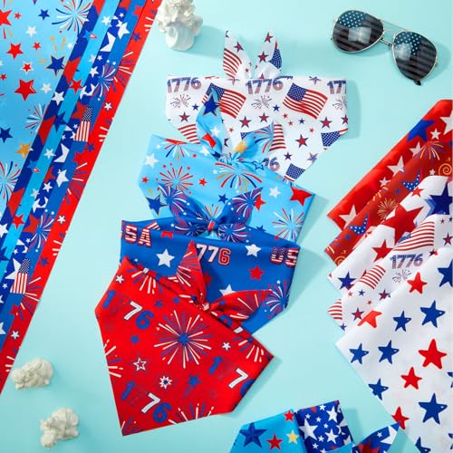 50 Pcs Patriotic Dog Bandanas Bulk 4th of July Bandanas for Dogs Star Triangle Kerchief Bib Scarf Set for Pet Independence Day 250th Anniversary Party Costume (4th of July / 25.6 x 17.7 x 17.7")