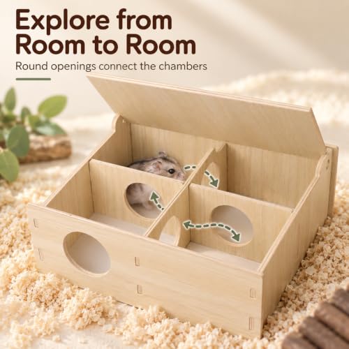 Wooden 4 Chamber Hamster Maze Hideout with Lift