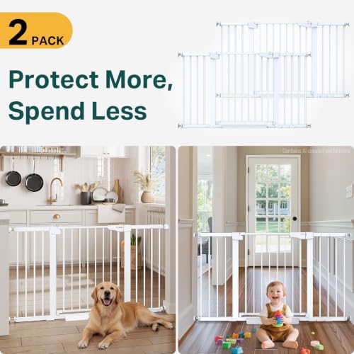 2 Pack 30 54" Baby Gate for Stairs (White / 30"-54" W x 30.5" H | 2 Pack)