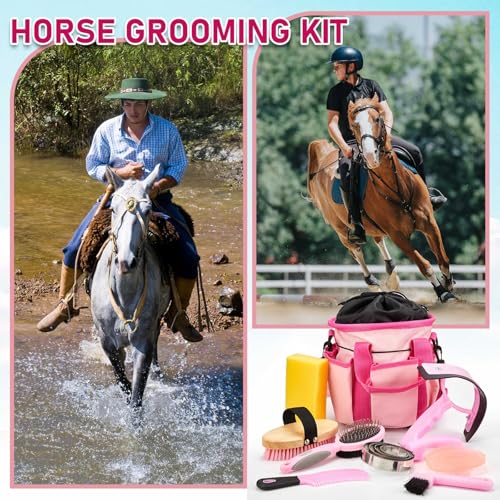 9 Pcs Horse Grooming Kit Tack Room Supplies (Classic / Pink)