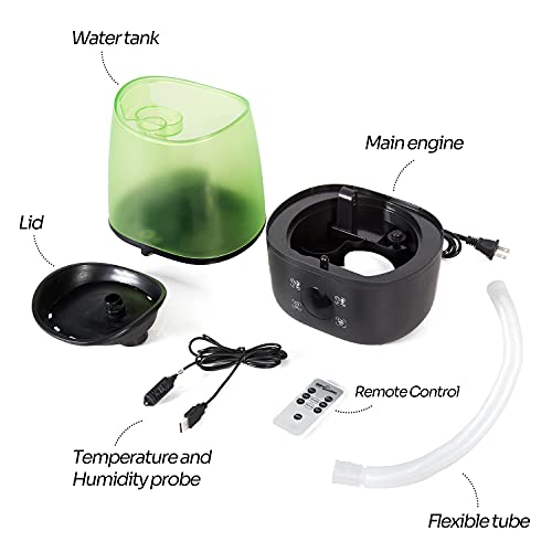 Reptile Automatic Fogger 2 IN 1 Digital Timing & Hygrostat Humidifier Remote Control 4L Large Tank Reptile Terrarium Fogger with Extended Hose for Bearded Dragon (Green)
