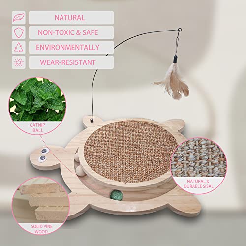 Wooden Interactive Cat Toy with Ball Track & Teaser Wand