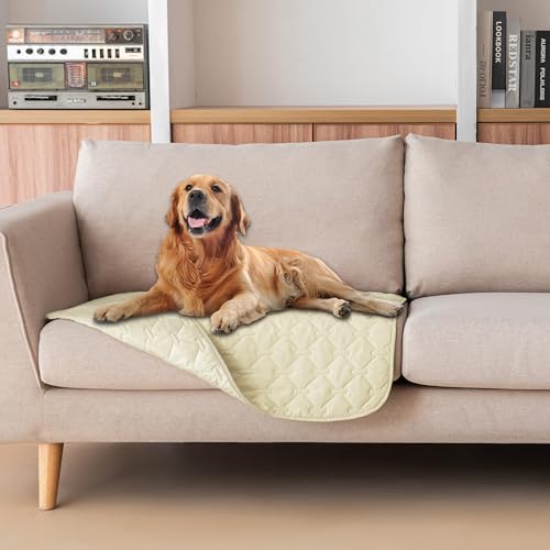 100% Double Sided Waterproof Dog Bed Cover Pet Blanket Sofa Couch Furniture Protector for Puppy Large Dog Cat (30x30 Inch (Pack of 1) / Dark Cream/Light Cream)