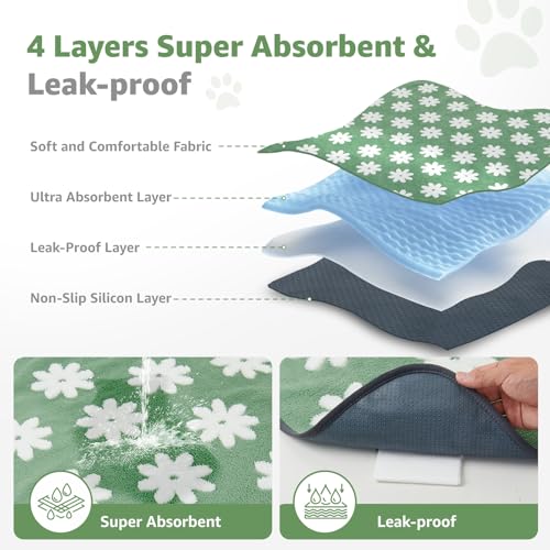 Washable Puppy Pads (Green Daisy / 36"x24"(Pack of 2))