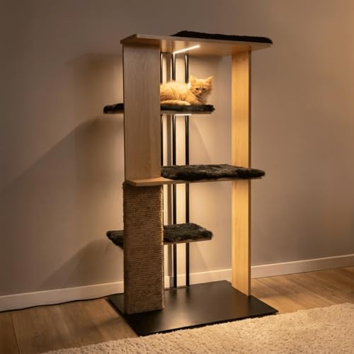 Cali Cat Tree 24″ x 18″ x 47″ with Scratching Post & 4 Platforms (Oak)