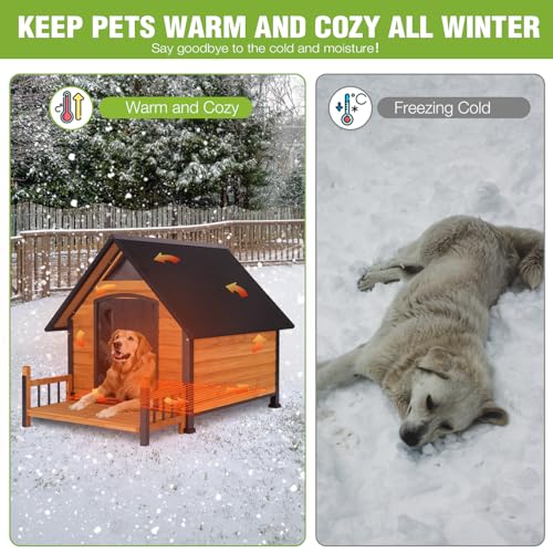 Large Heated Dog House Outdoor Insulated Dog Kennel Weatherproof Dog Shelter with Safe Heating Pad