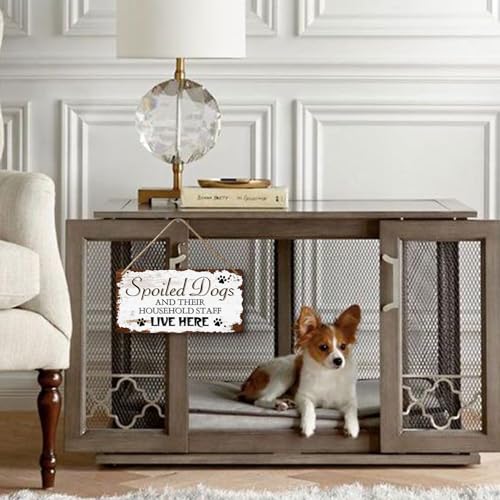Dog Signs For Home Decor Gifts For Dogs Owners Bedroom Decor Wood Family Decoration Room All You Need Is Love And A Dog Spoiled Dogs And Their Household Staff Live Here Signs 12x6 In (009)