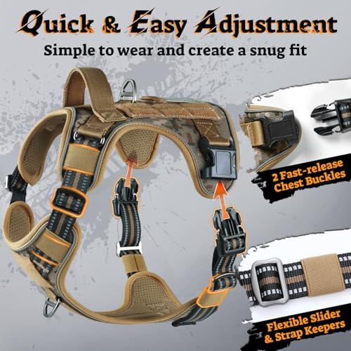 Tactical Dog Harness for Large Dogs (Xl(chest:23.6"-41.8",neck:21.7"-32.3",back:9.1") / Desert Camo)