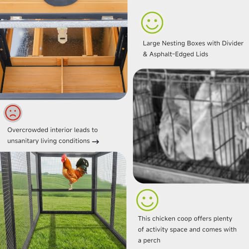 80" Large Wooden Chicken Coop with Run (79.9"L x 51.8"W x 38.4"H)