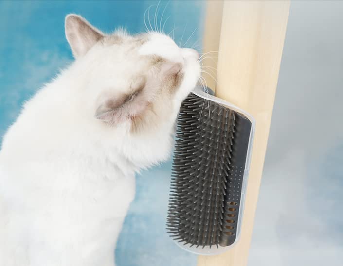 6 Pack Cat Self Groomer with Catnip Pouch Wall Corner Groomers Cat Face Scratcher Pet Grooming Brush Massage Combs for Short Long Haired Cats Fur Pets Dog Kitten Puppy (2 Grey+1 Black+1 Dark Blue+1 Light Blue+1 Pink)