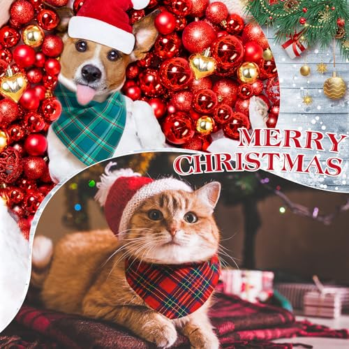 100 Pcs Christmas Plaid Dog Bandanas Bulk (Christmas Plaid / 19.7 x 13.8 x 13.8 Inch)