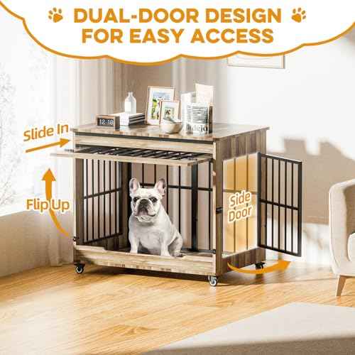 38" Dog Crate Furniture (Greige / 38.6"L x 25.6"W x 33.1"H)