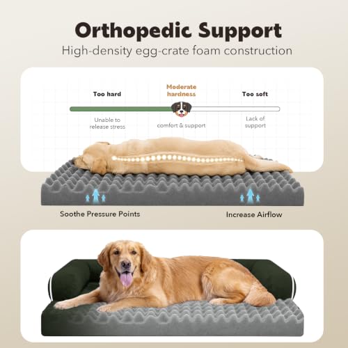 Orthopedic Washable Dog Bed with Bolster for Large Sized Dogs (38.0"L x 25.0"W x 6.5"Th / Outpost Olive)