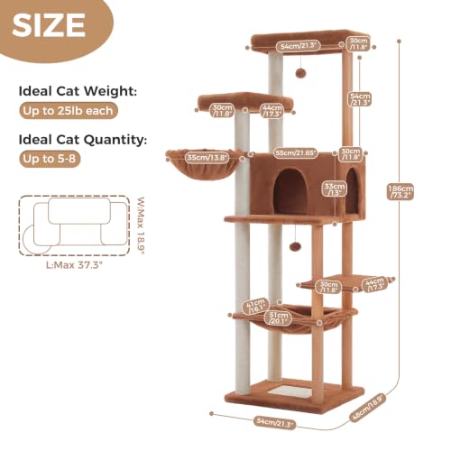 Modern Cat Tree (Wooden Brown / 73")