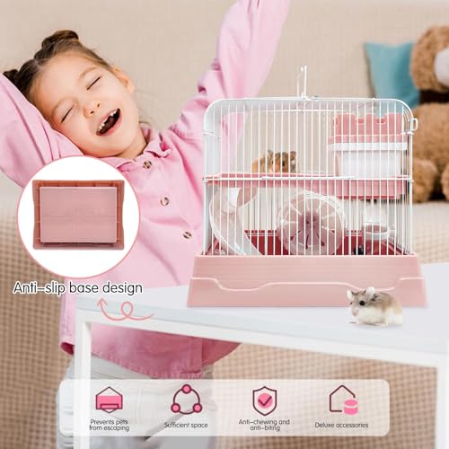 2 Tier Dwarf Hamster Cage (M: 11.7x8.7x9.8in / Pink)