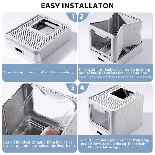 Enclosed Cat Litter Box with Lid Top Exit Covered Metal Stainless Steel Litter Box Leak Proof & Odorless Easy to Clean Including Cat Litter Scoop and Litter Mat (Blue / One Size)
