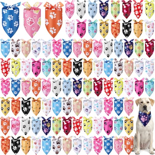 100 Pcs Paw Print Dog Bandanas Bulk (Paw Print / 31.5 x 21.7 x 21.7 Inch)