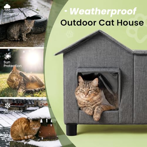 Outdoor Cat House Weatherproof Elevated Cat Bed (Grey / L)