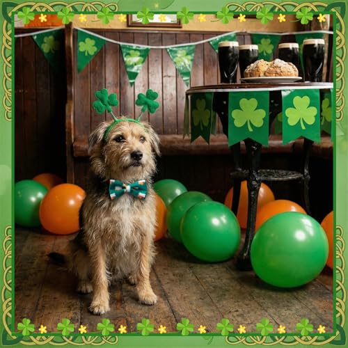 50 Pcs St Patricks Dog Collar Bow Ties Shamrocks Collar Dogs Accessories Attachment with Elastic Bands Detachable Charms for Pets Irish Holiday Costume Photo Props Accessories Pet Shops (St Patricks Day)