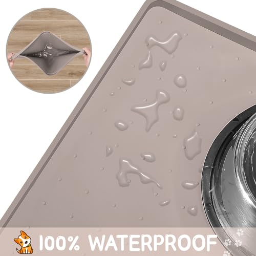 Silicone Cat & Dog Food Mat for Floors Waterproof (Taupe / 24''×16'')