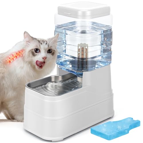 1.6 Gallon Pet Automatic Dog Water Dispenser Cat Gravity Waterer Feeder with Stainless Steel Bowl 8L Large Capacity Puppy Feeding Raised Bowls with Filter (White / 6L(1.6 Gallon))