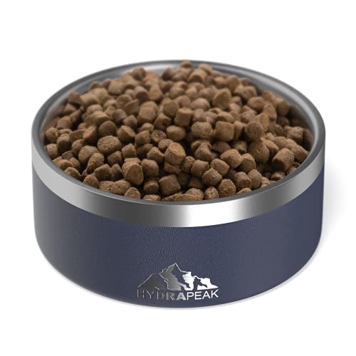 Dog Bowl, Non-Slip Stainless Steel Water and Food Dish, 4 Cup (Navy) (Navy / 4 Cup)