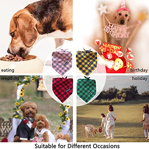 Adjustable Plaid Dog Bandanas (Square Yellow / Large)