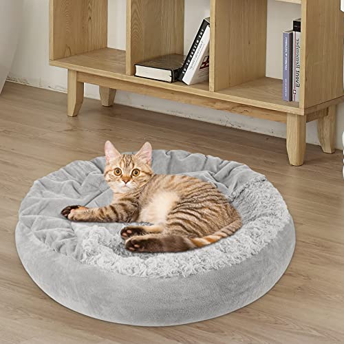 Small Dog Bed Cat Bed with Hooded Blanket (S(23" x 23" x 7") / Grey)