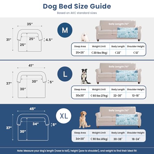 Calming Dog Bed for Couch with Tie (Tie-Dye Blue / 45"L x 37"W x 5"Th)