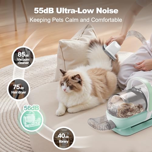 6-in-1 Dog Grooming Vacuum Kit, Pet Clipper & Nail Grinder, Green (Green)