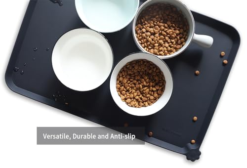 L Silicone Non Slip Pet Dog Cat Bowl Mats (22"L x 14"W / Black)