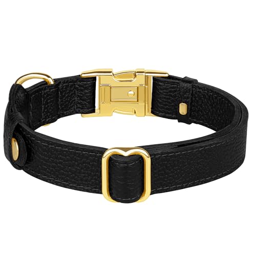 Leather Airtag Dog Collar (Black / M, 14"-18" Neck Fit)