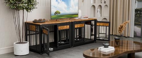 XL Dog Crate Furniture (Rustic Brown & Black / Extra Large Size: 48 x 30.3 x 33 inch)