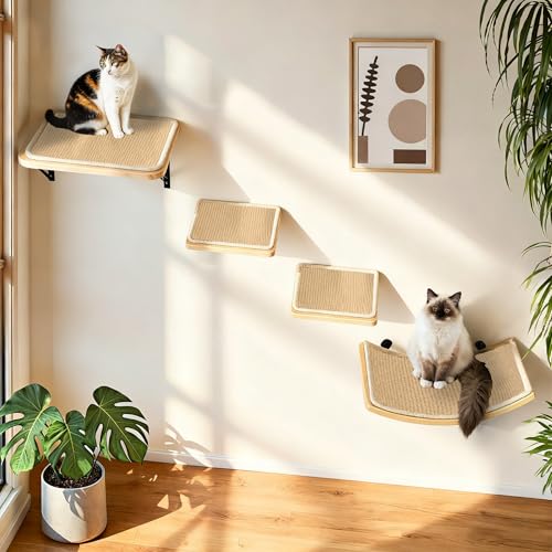 Cat Floating Wall Shelf with Scratching Mat