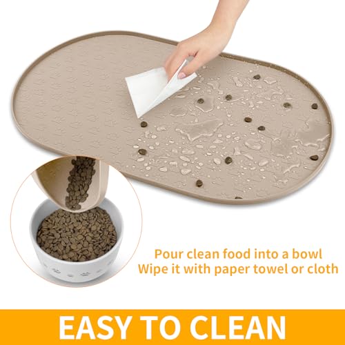 Dog Food Mat Spill (Taupe / 19"L x 12"W)