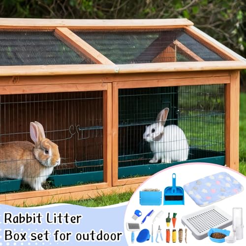 19 Pcs Rabbit Starter Kit Small Bunny Litter Box Animal Grooming Kit Water Bottle Bunny Toys Hay Feeder Bowl Blankets with Cleaning Set for Guinea Pig Rabbit Accessories (White / Cloud)