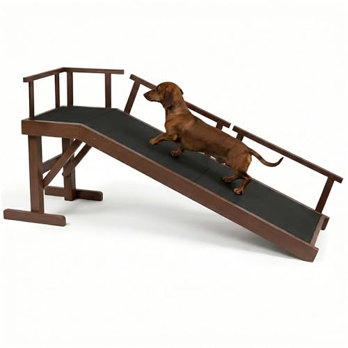 61" Dog Ramp for Bed with Rest Platform & Glow Strips (Brown / 61"L x 20"H x 15.7"W)