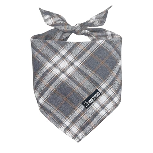 Adjustable Plaid Dog Bandanas (Grey / Small)