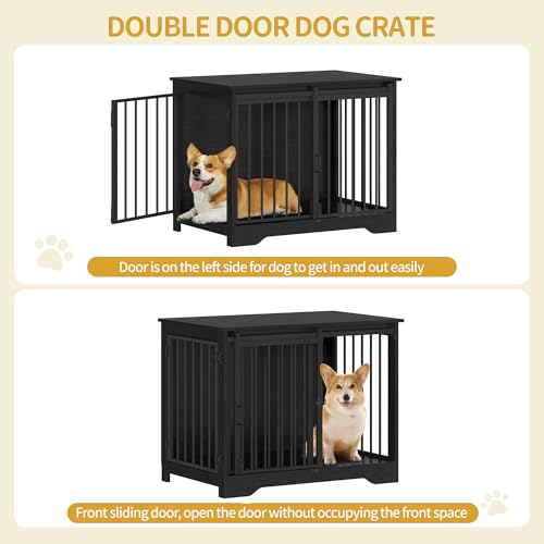 31.9" M Dog Crate Furniture Indoor Dog Kennel with Barn Door (Black / 31.9"L x 21.7"W x 26.6"H)