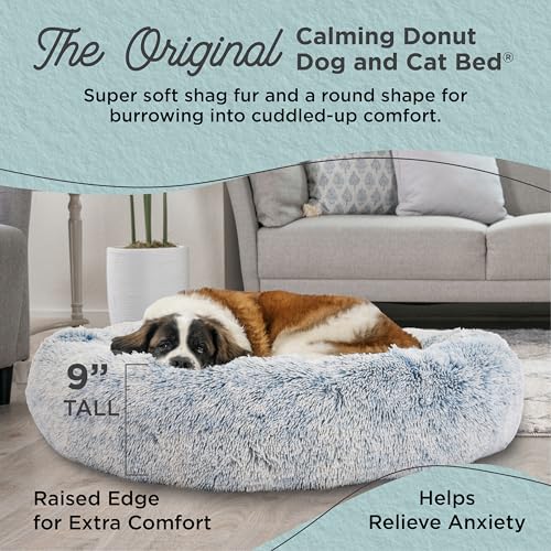 The Original Calming Donut Dog Bed for Extra (Denim Shag / X-Large)