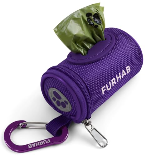 Dog Poop Bag Holder for Leash with Carabiner Clip Soft Fabric (Purple)