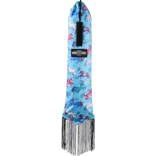 Smooth Lightweight Adjustable Fastener Nylon Horse Tail Bag with Fringe (Pony Print Blue)