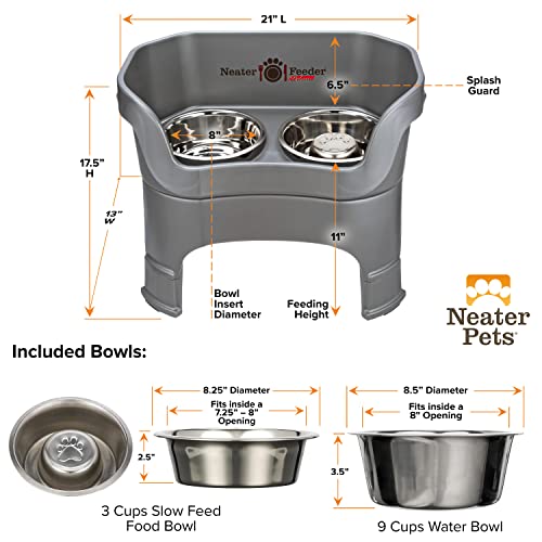Neater Feeder Deluxe Mess (Large + Slow Feed Bowl Combo / Gunmetal)
