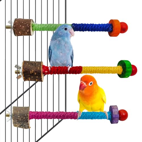 Parrot Cage Perches Stand Pole Parakeet Paw Grinding Stick Colorful Wood Perch Platform for Parakeets Cockatiels Lovebirds Green Cheeked Conures