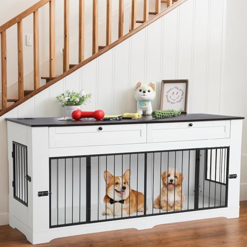 Large Dog Crate Furniture (White / 70.9"L x 23.6"W x 32.9"H)